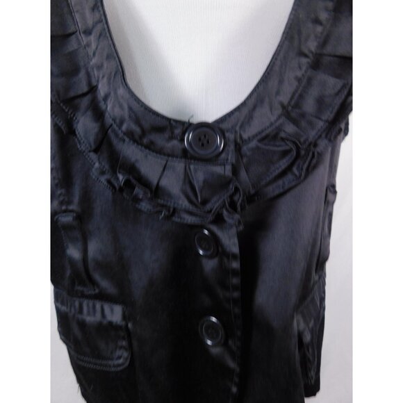 Dots Blazer Womens 2X Black Short Sleeve Ruffle Trim Satin Look Button Front - Picture 3 of 12